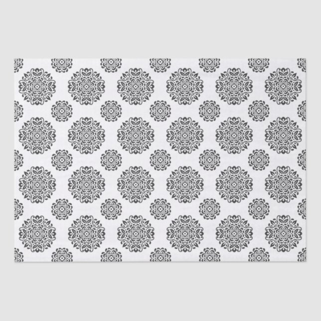 Papier Mousseline Noir Blanc Damask Scroll Emballage pour petites en (Recto)