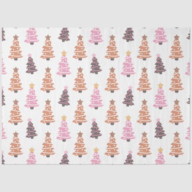 Papier Mousseline Noir Brown Pink Arbres de Noël Blanc Noël (Recto)
