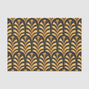 Papier Mousseline Noir de paumes d'art déco et plume d'or