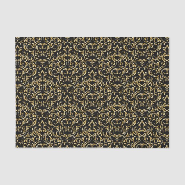 Papier Mousseline Noir de style élégant et damassé d'or (Recto)