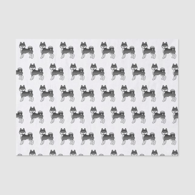 Papier Mousseline Noir Et Blanc Alaskan Klee Kai Cute Dog Motif (Recto)