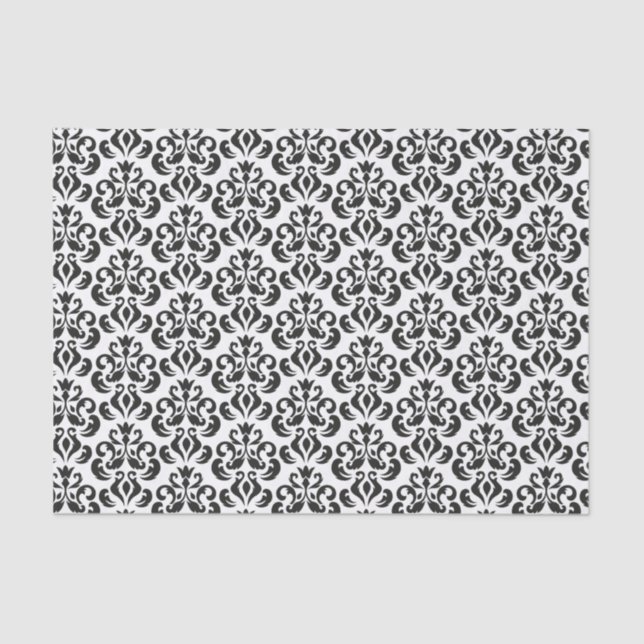 Papier Mousseline Noir et blanc Damask Elegant (Recto)