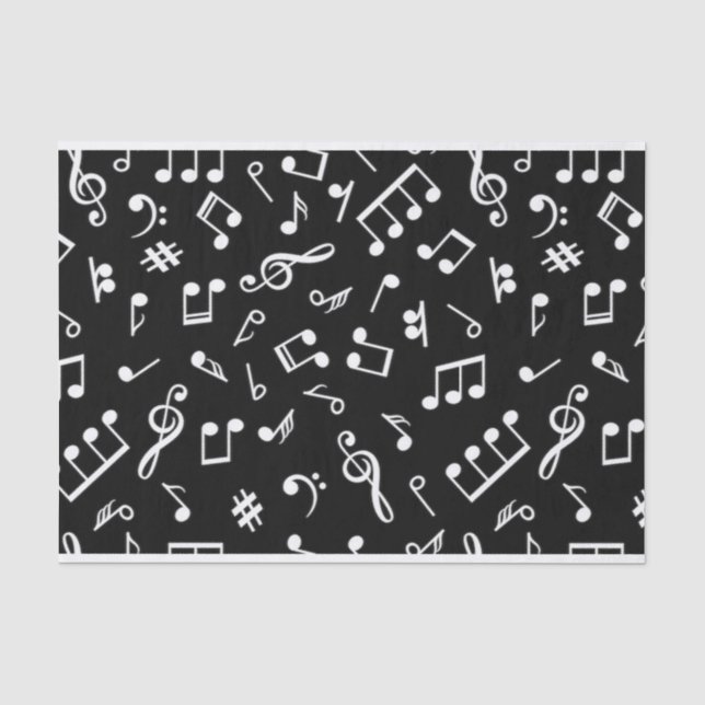 Papier Mousseline Noir et blanc note musicienne Motif (Recto)