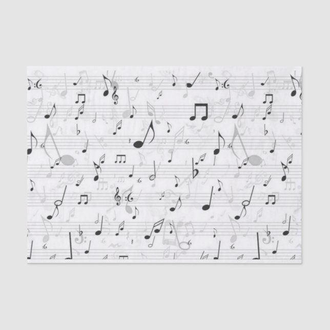 Papier Mousseline Noir et blanc note musicienne Motif (Recto)