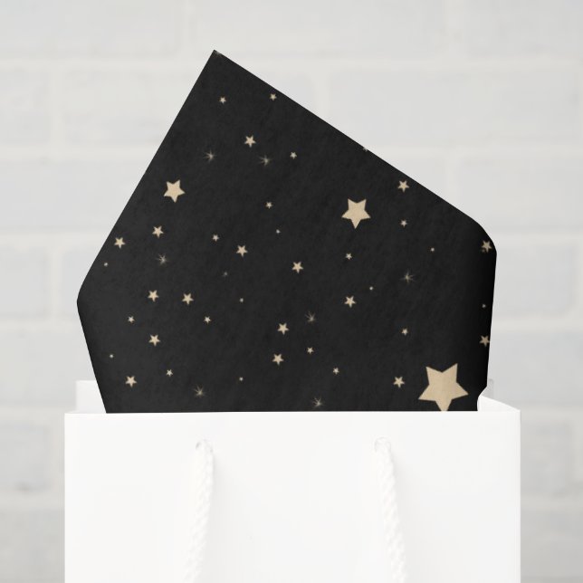 Papier Mousseline Noir et or étoile Nuit Nom de famille Noël (Sac cadeau)