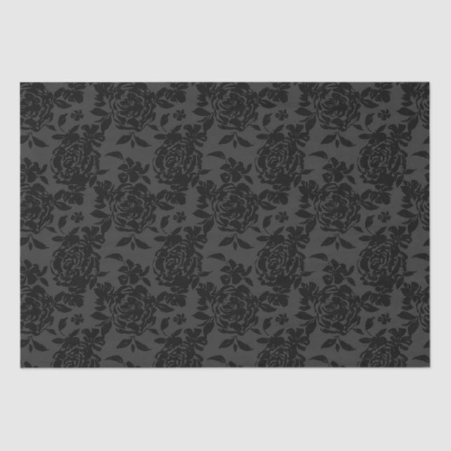 Papier Mousseline Noir Fanchy Chic Rose Motif (Recto)