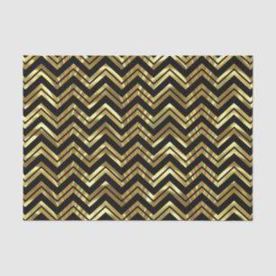 Papier Mousseline Noir & Faux Or Zigzag Chevron Motif géométrique