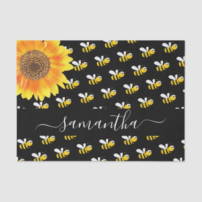 Papier Mousseline Noir joyeux bosse abeilles tournesol script monogr (Recto)