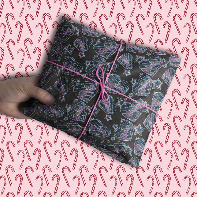 Papier Mousseline Noir Lumière Neon Lumineuse Noël Coeurs et étoiles (Créateur téléchargé)