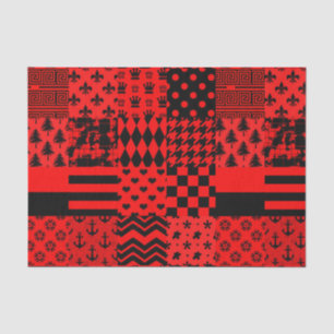 Papier Mousseline Noir rouge Motif mélangé conception de la patchwor