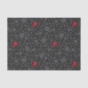 Papier Mousseline Noir sur Noir Rouge Rose moderne Damas Floral