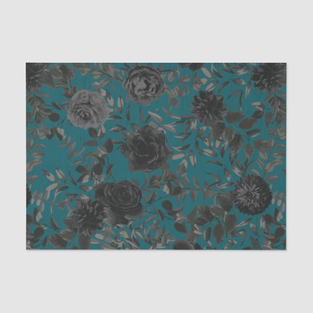 Papier Mousseline Noir Turquoise Rose gothique Élégant mariage (Recto)