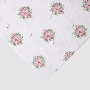 Papier Mousseline Nom, 3 feuilles de tissus, Motif rose Poinsettia