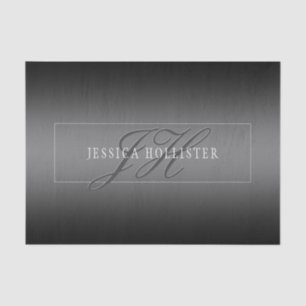 Papier Mousseline Nom élégant et Initiales monogrammes Noir et gri