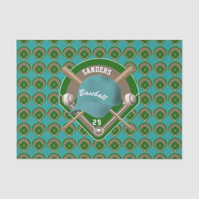 Papier Mousseline Nom et numéro du lecteur de diamants Aqua Baseball (Recto)