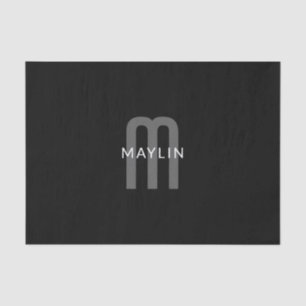 Papier Mousseline Nom Monogramme d'apparence moderne Noir gris bla