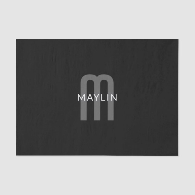 Papier Mousseline Nom Monogramme d'apparence moderne | Noir gris bla (Recto)