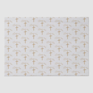 Papier Mousseline Nom personnalisé Gold Cross Christening Baptême