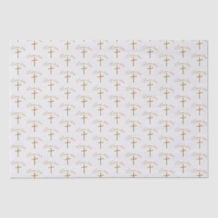 Papier Mousseline Nom personnalisé Gold Cross Christening Baptismal