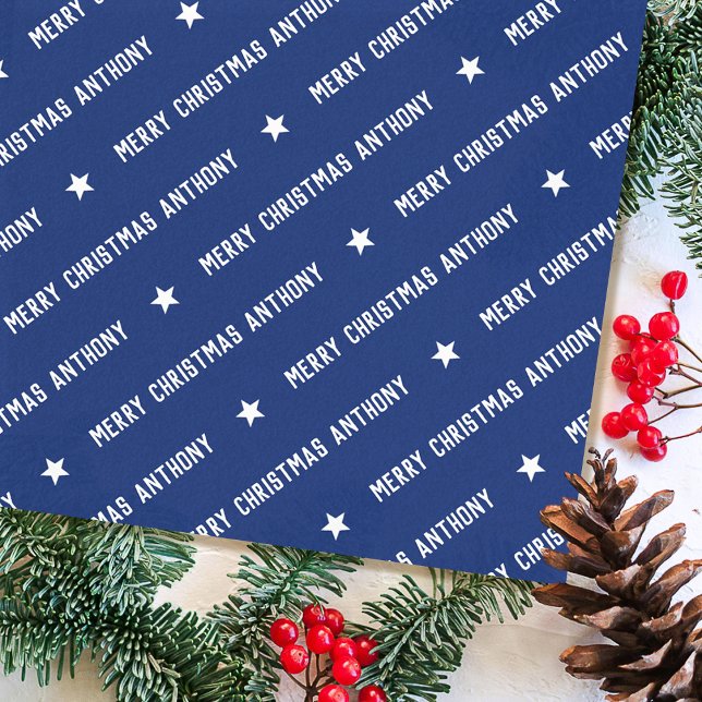 Papier Mousseline Nom personnalisé Joyeux Noël Typographie Marine Bl (Créateur téléchargé)