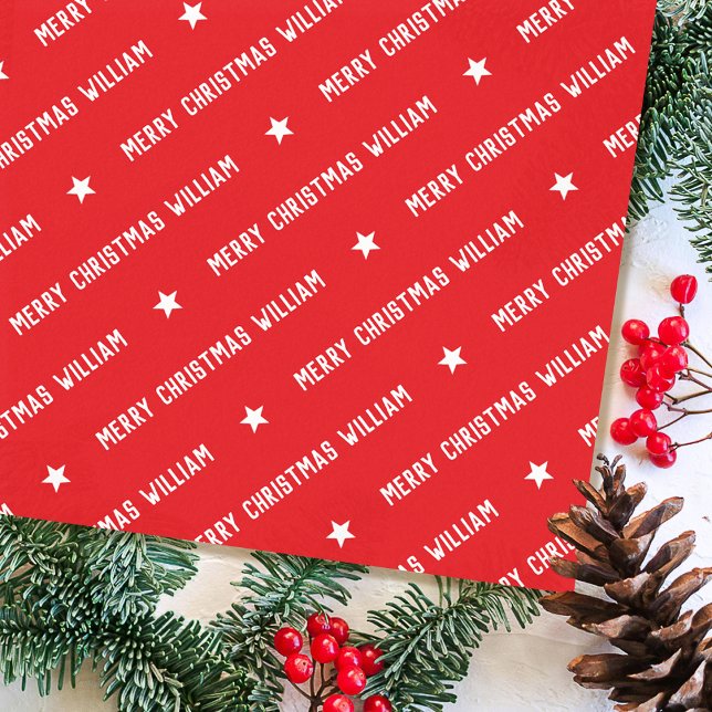 Papier Mousseline Nom personnalisé Joyeux Noël typographie rouge (Créateur téléchargé)