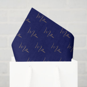 Papier Mousseline Nom personnalisé minimaliste bleu