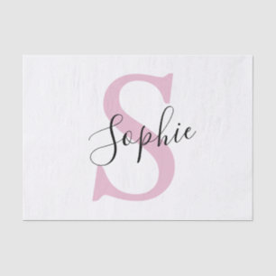 Papier Mousseline Nom personnalisé moderne Monogramme rose