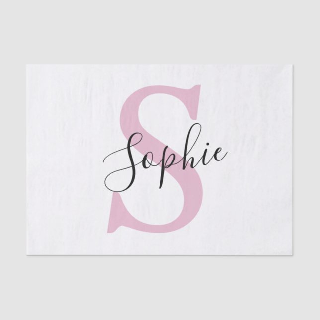 Papier Mousseline Nom personnalisé moderne Monogramme rose (Recto)