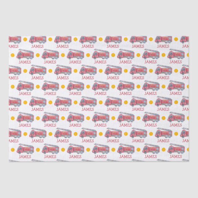 Papier Mousseline Nom personnalisé Red Fire truck Party (Recto)