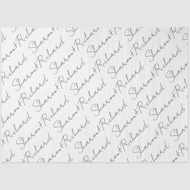 Papier Mousseline Noms en noir, blanc mariage de calligraphie (Recto)
