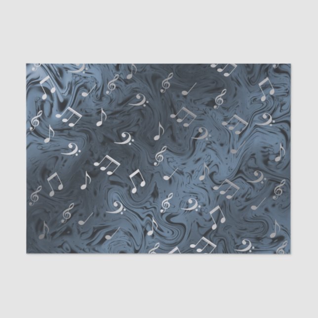 Papier Mousseline notes de musique argentée élégantes en bleu (Recto)