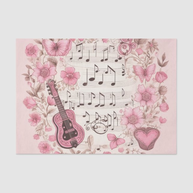 Papier Mousseline Notes de musique et Fleurs style rétro (Recto)