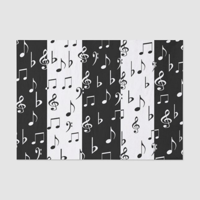Papier Mousseline Notes musicales noires et blanches - Papier de tis (Recto)
