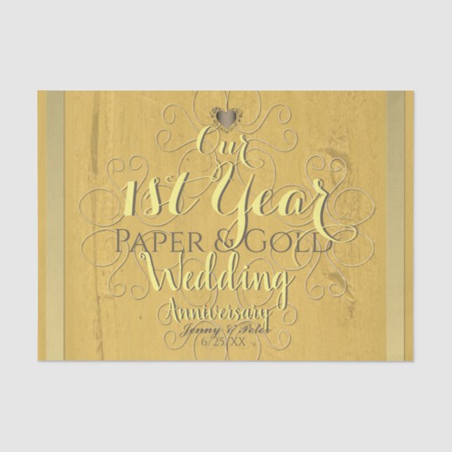 Papier Mousseline "Notre 1ère année Papier et (Faux) Mariage d'or An (Recto)