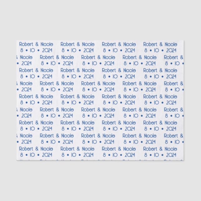 Papier Mousseline Notre Mariage - Nom & Date Tissue Paper, Blanc (Recto)