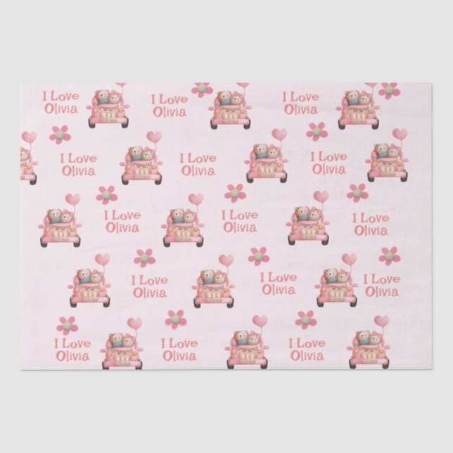 Papier Mousseline Nounours amoureux de la conduite d'une voiture - P (Recto)