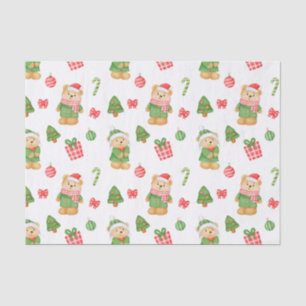 Papier Mousseline Nounours, arbres de Noël et ornements