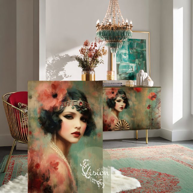 Papier Mousseline Nouveau Impressions, Gatsby Flapper Portrait Art (Nouveau Impressions, Gatsby Flapper, Vintage Romance, Decoupage Tissue Paper.)