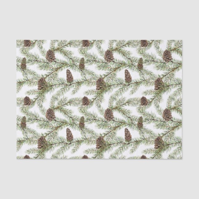 Papier Mousseline Nouvel hiver Fir Cone Aquarelle Noël (Recto)