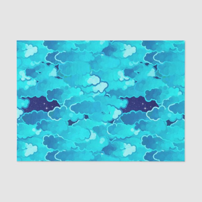 Papier Mousseline Nuages japonais, même le ciel, la turquoise et (Recto)