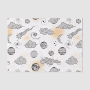 Papier Mousseline Nuages planètes tournant étoiles étoile noir blanc