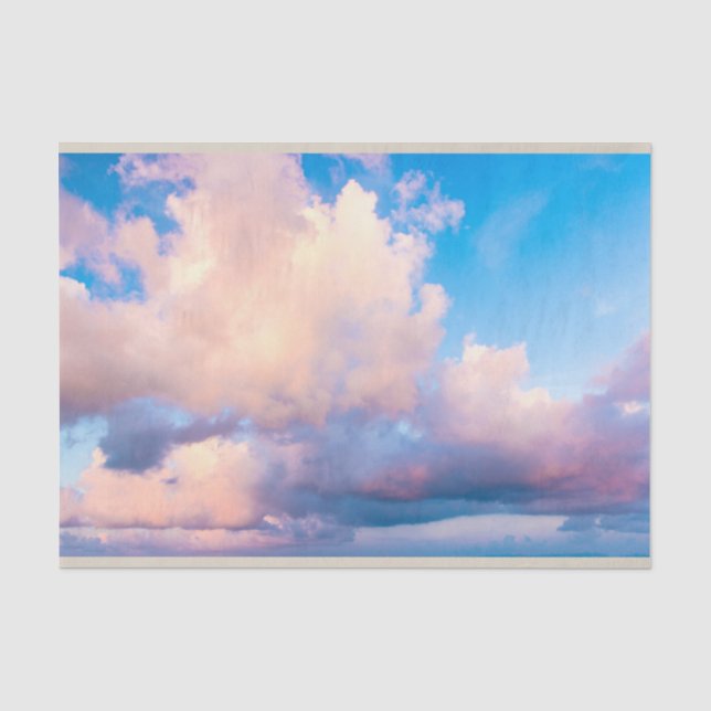 Papier Mousseline Nuages roses et blancs Découpage ciel bleu (Recto)