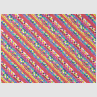 Papier Mousseline nuances rouges, bandes et pixels colorés