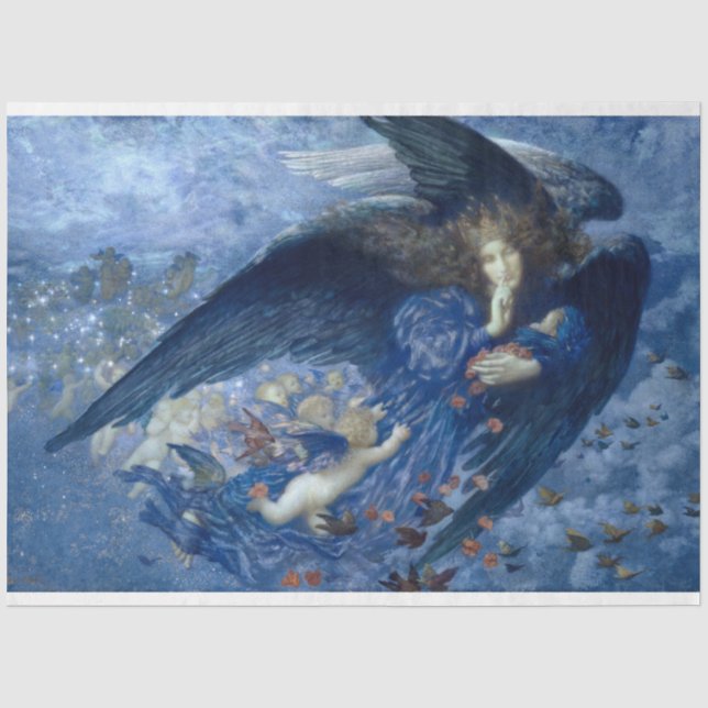 Papier Mousseline Nuit avec son Train des Etoiles (Ange avec Cherubs (Recto)