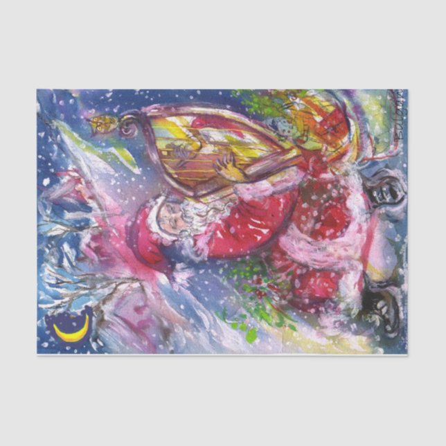 PAPIER MOUSSELINE NUIT DE NOËL /SANTA CLAUS JOUER AU HARP (Recto)
