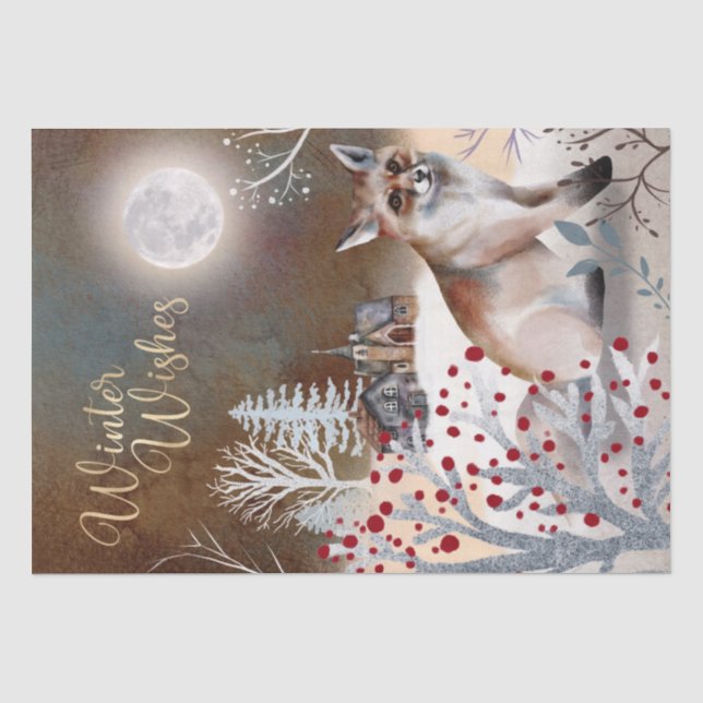 Papier Mousseline Nuits de Noël Renard d'hiver (Recto)