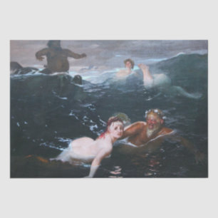 Papier Mousseline Nymphes et Satyres grecs jouant dans les vagues
