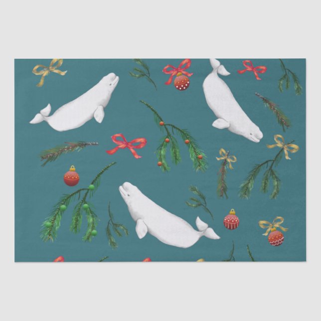 Papier Mousseline O Motif d'illustrations de baleines béluga de Noël (Recto)