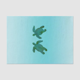 Papier Mousseline Océan Aquarelle Bleu Vert 2 Tortues Marines