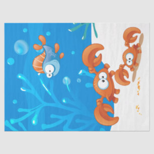 Papier Mousseline Océan Aquatic Cute Crab Funky Fish Decoupage